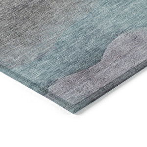 9' X 12' Teal Blue And Plum Abstract Washable Indoor Outdoor Area Rug