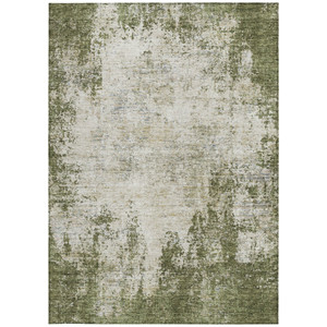 8' X 10' Olive Green And Ivory Abstract Washable Indoor Outdoor Area Rug - 880016849684