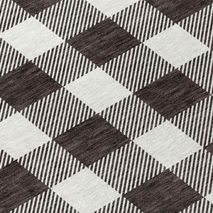 8' Black And Gray Round Plaid Washable Indoor Outdoor Area Rug