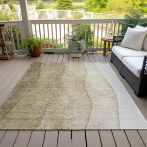 8' X 10' Taupe Beige And Ivory Ombre Washable Indoor Outdoor Area Rug