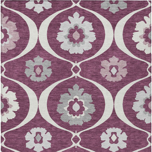 10' X 14' Eggplant Ivory And Gray Medallion Washable Indoor Outdoor Area Rug