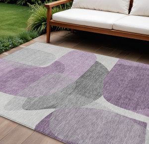 10' X 14' Purple And Gray Abstract Washable Indoor Outdoor Area Rug - 880016454024