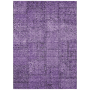 8' X 10' Purple Eggplant And Gray Patchwork Washable Indoor Outdoor Area Rug