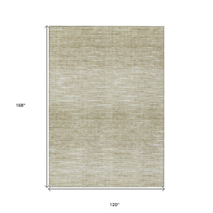 10' X 14' Khaki And Beige Abstract Washable Indoor Outdoor Area Rug