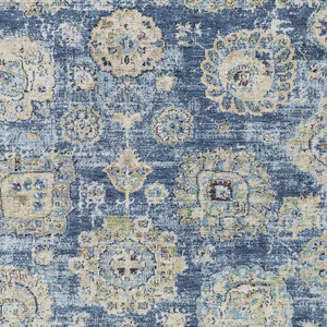 8' X 10' Navy Blue And Beige Floral Washable Indoor Outdoor Area Rug