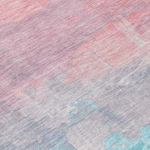 8' Salmon And Beige Round Abstract Washable Indoor Outdoor Area Rug