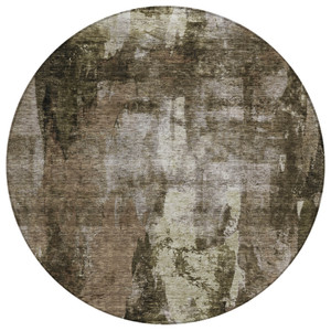 8' Brown Black And Beige Round Abstract Washable Indoor Outdoor Area Rug