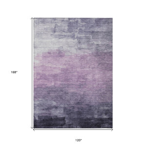 10' X 14' Lavender And Lilac Striped Washable Indoor Outdoor Area Rug