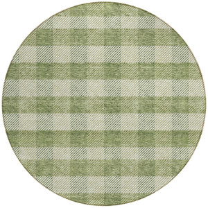 8' Green And Light Green Round Plaid Washable Indoor Outdoor Area Rug