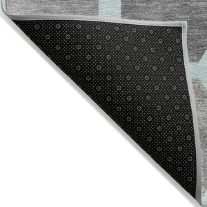 8' Teal Blue Gray And Ivory Round Geometric Washable Indoor Outdoor Area Rug