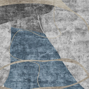 9' X 12' Blue Gray And Charcoal Abstract Washable Indoor Outdoor Area Rug