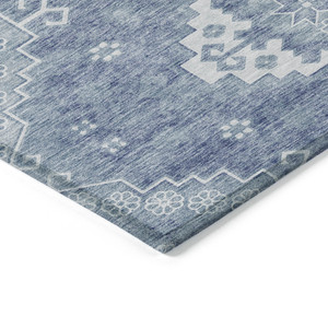 8' X 10' Navy Blue And Denim Blue Medallion Washable Indoor Outdoor Area Rug