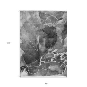 8' X 10' Black Gray And White Abstract Washable Indoor Outdoor Area Rug