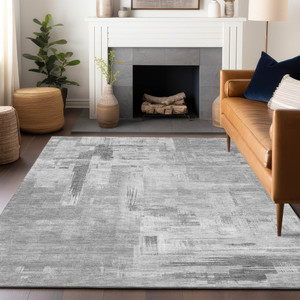 9' X 12' Gray And Off White Abstract Washable Indoor Outdoor Area Rug - Gray, Off White