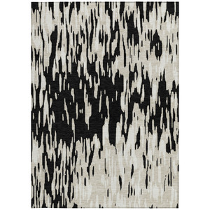 10' X 14' Black And Ivory Abstract Washable Indoor Outdoor Area Rug - 880016501346