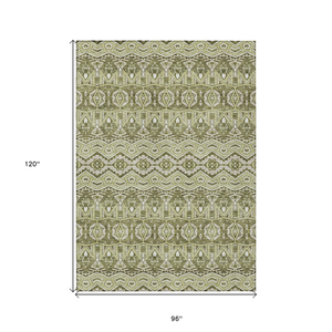 8' X 10' Artichoke Green Gray And Ivory Moroccan Washable Indoor Outdoor Area Rug