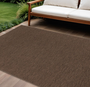10' X 14' Dark Brown And Brown Geometric Indoor Outdoor Area Rug