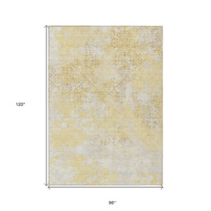 8' X 10' Gold Wheat And Beige Floral Washable Indoor Outdoor Area Rug