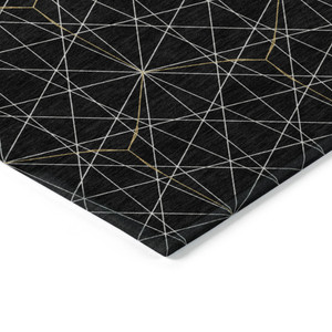 9' X 12' Black And Ivory Geometric Washable Indoor Outdoor Area Rug Transitional Style - Black, Ivory Color