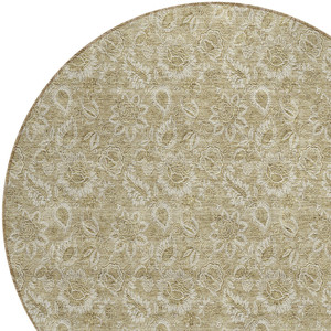 8' Beige Taupe And Brown Round Floral Washable Indoor Outdoor Area Rug