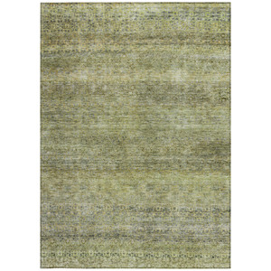 10' X 14' Artichoke Green Brown And Gray Striped Washable Indoor Outdoor Area Rug