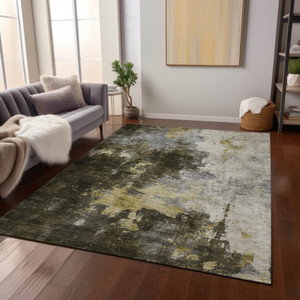 10' X 14' Brown Light Gray And Black Abstract Washable Indoor Outdoor Area Rug