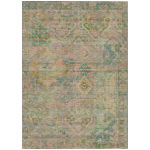 9' X 12' Green Teal Blue And Mauve Floral Medallion Washable Indoor Outdoor Area Rug