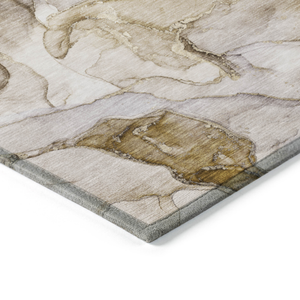 8' Round Taupe Round Abstract Washable Non Skid Indoor Outdoor Area Rug