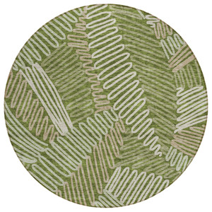 8' Olive Green Brown And Ivory Round Floral Washable Indoor Outdoor Area Rug