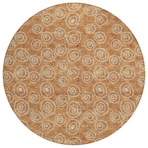 8' Terra Cotta Copper And Beige Round Geometric Washable Indoor Outdoor Area Rug