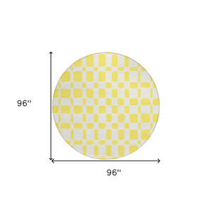 8' Yellow And Gray Round Geometric Washable Indoor Outdoor Area Rug