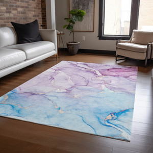 8' X 10' Purple Abstract Washable Indoor Outdoor Area Rug