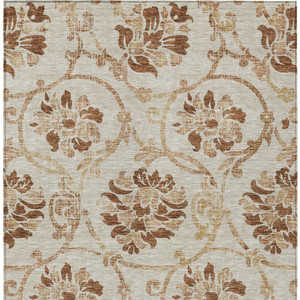 8' X 10' Terra Cotta Copper And Beige Floral Washable Indoor Outdoor Area Rug