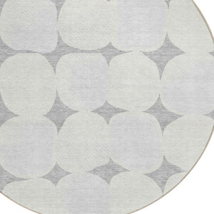 8' Gray And Beige Round Abstract Washable Indoor Outdoor Area Rug - 608219297411