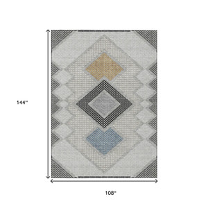 9' X 12' Gray Gold And Charcoal Geometric Washable Indoor Outdoor Area Rug