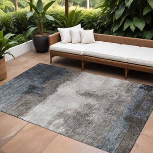 9' X 12' Gray Black And Brown Abstract Washable Indoor Outdoor Area Rug