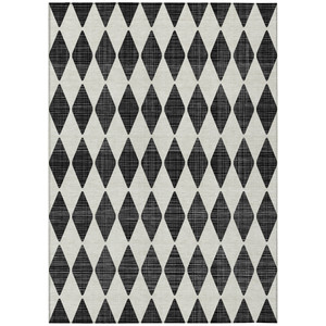 9' X 12' Black Geometric Washable Indoor Outdoor Area Rug