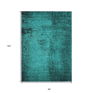 8' X 10' Teal Abstract Washable Non Skid Indoor Outdoor Area Rug