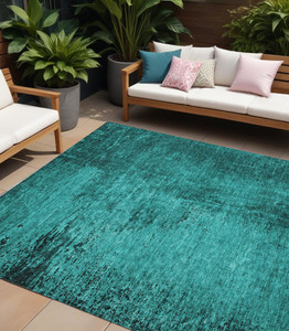 8' X 10' Teal Abstract Washable Non Skid Indoor Outdoor Area Rug - 608219122966