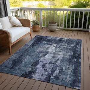 10' X 14' Navy Blue Black And Gray Abstract Washable Indoor Outdoor Area Rug