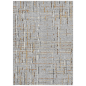 8' X 10' Gray Brown And Ivory Striped Washable Indoor Outdoor Area Rug