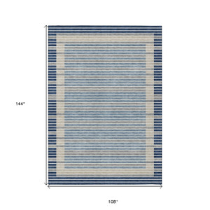 9' X 12' Navy Blue And Denim Blue Striped Washable Indoor Outdoor Area Rug Transitional Style - Navy Blue, Denim Blue Color