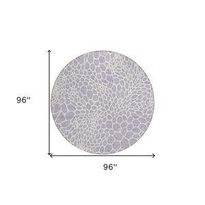 8' Lilac And Ivory Round Geometric Washable Indoor Outdoor Area Rug