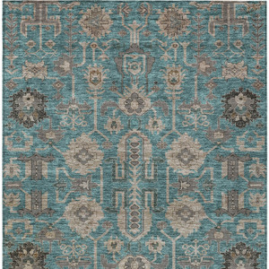 8' X 10' Teal Blue Aqua And Beige Oriental Washable Indoor Outdoor Area Rug