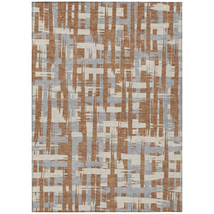 9' X 12' Rust Gray And Ivory Striped Washable Indoor Outdoor Area Rug