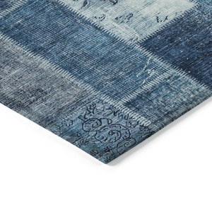 9' X 12' Navy Blue And Sky Blue Patchwork Washable Indoor Outdoor Area Rug