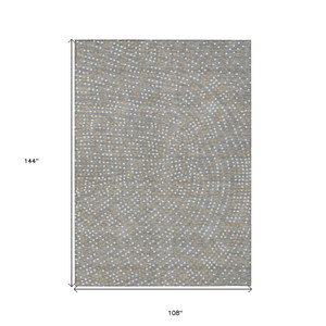 9' X 12' Gray Gold And Ivory Polka Dot Washable Indoor Outdoor Area Rug