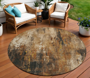 8' Taupe Gray And Ivory Round Abstract Washable Indoor Outdoor Area Rug