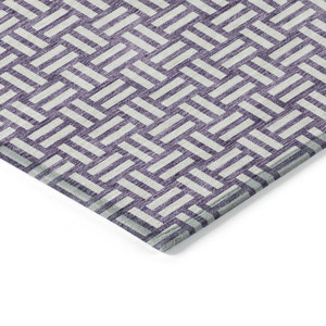 10' X 14' Purple And Ivory Geometric Washable Indoor Outdoor Area Rug Transitional Style - Purple, Ivory Color