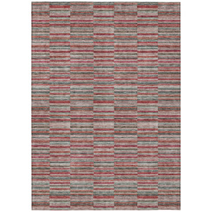 10' X 14' Red Beige And Copper Striped Washable Indoor Outdoor Area Rug